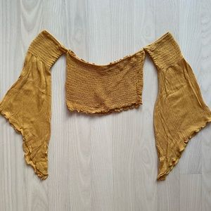 Off-shoulder crop top with flowy sleeves